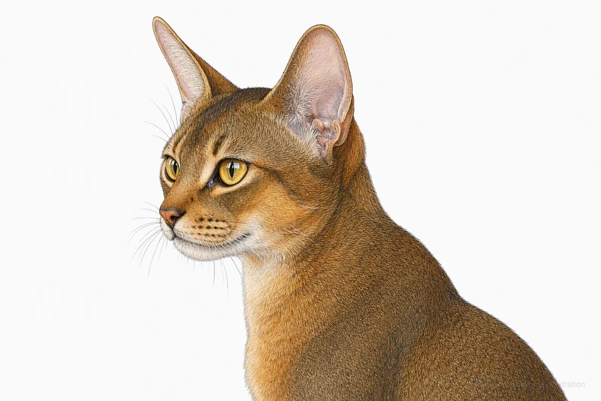Original XPET engraving and watercolor illustration of Abyssinian: a head and coat detail study.