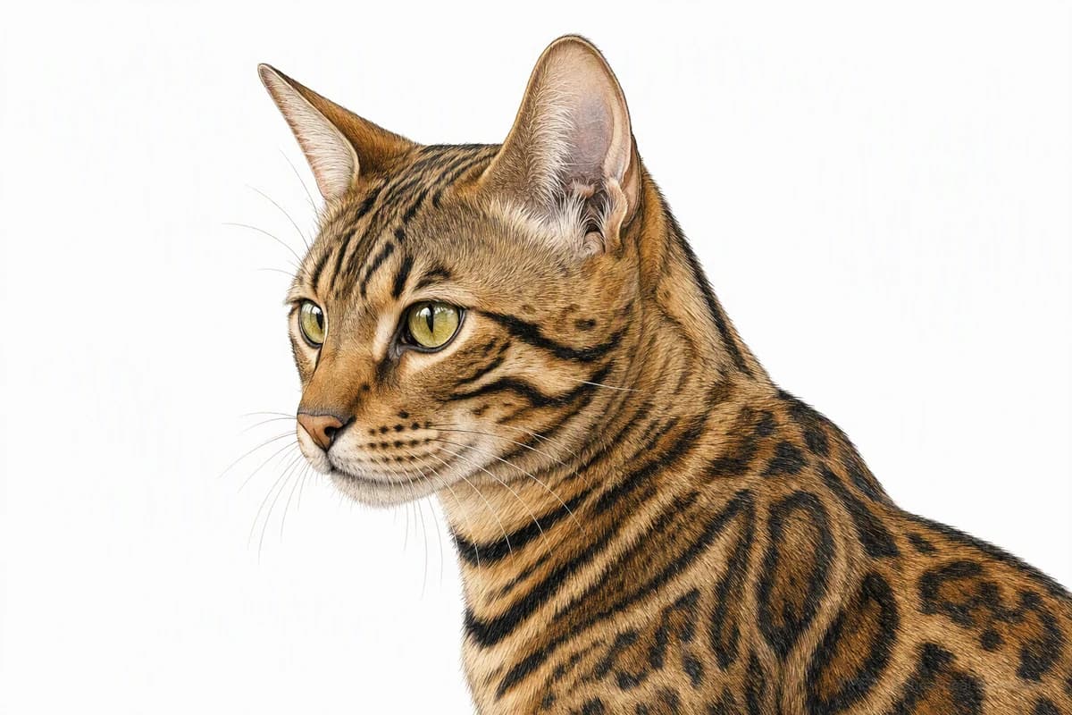 Original XPET engraving and watercolor illustration of Bengal: a head and coat detail study.