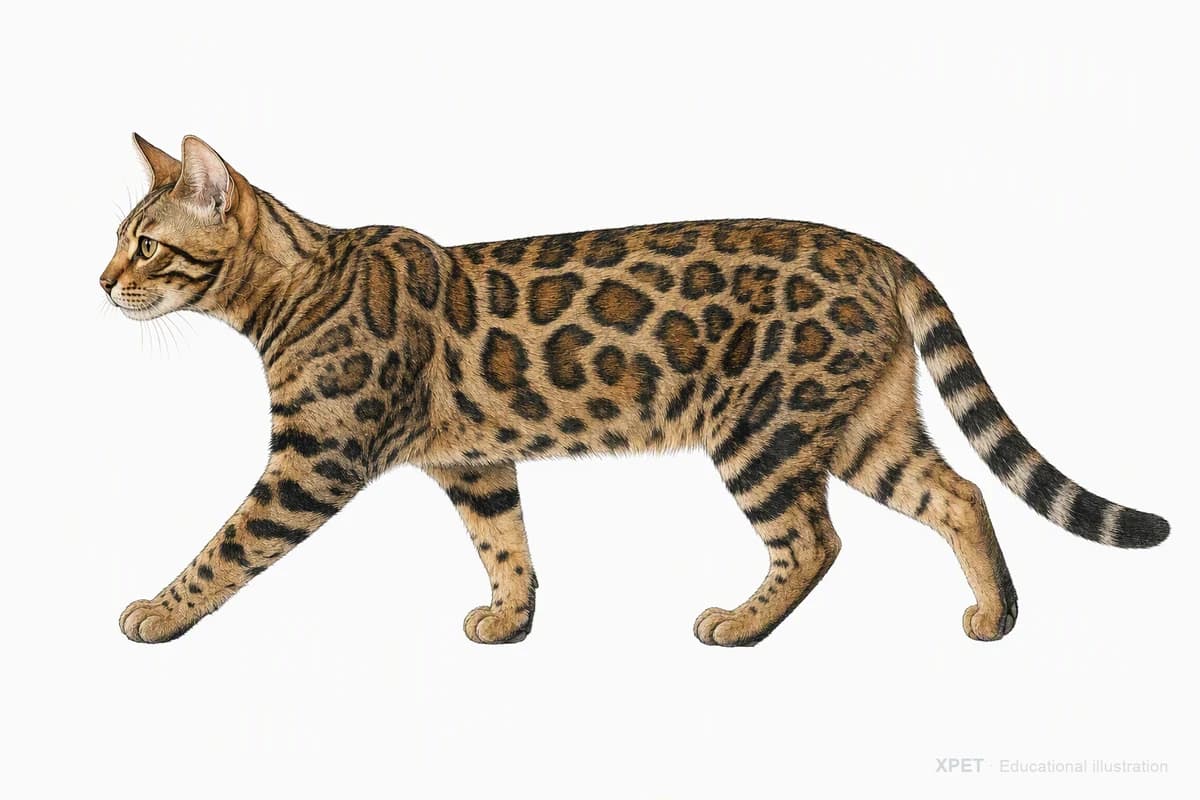 Original XPET engraving and watercolor illustration of Bengal: a natural movement study.