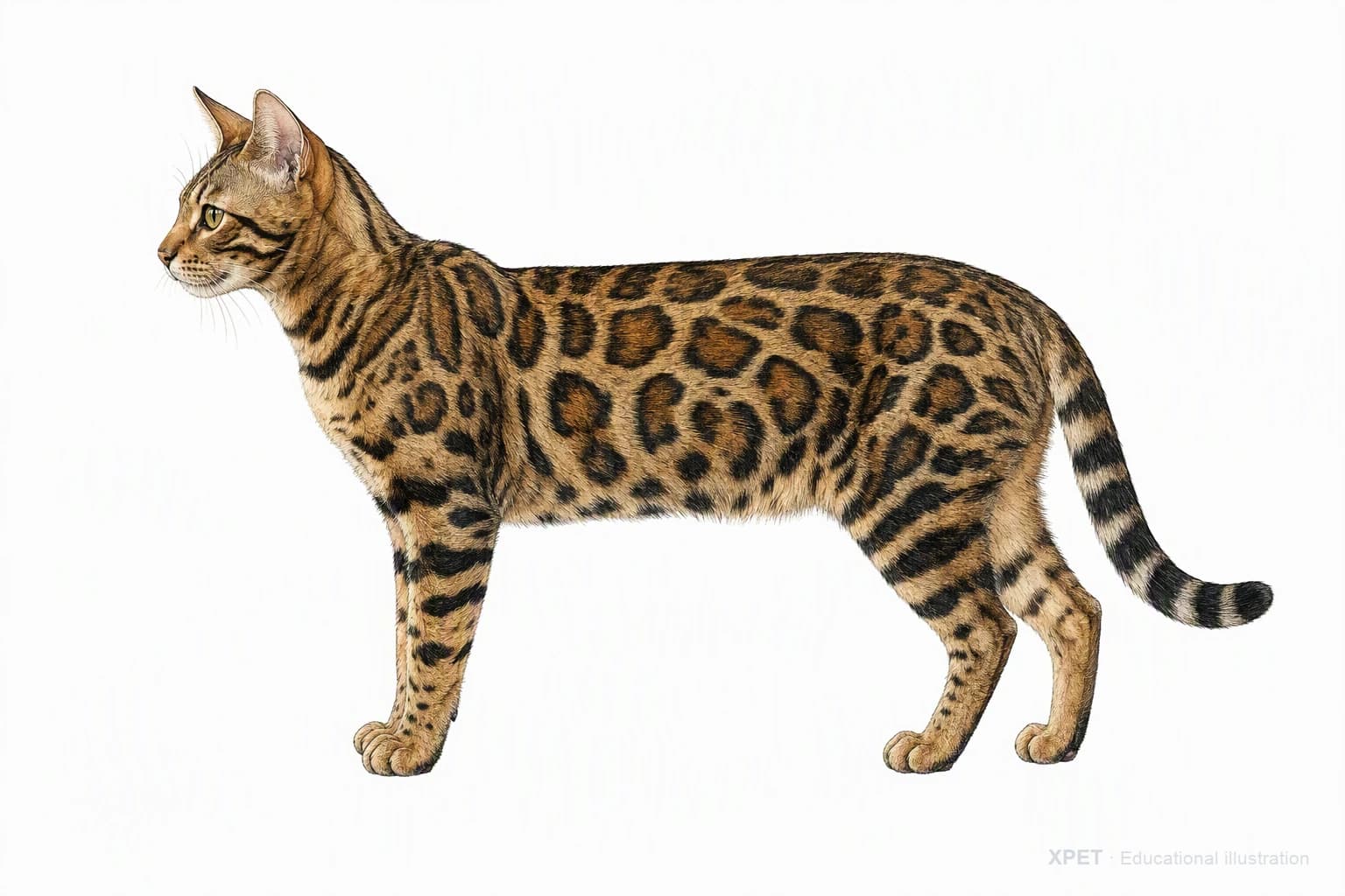Original XPET engraving and watercolor illustration of Bengal: an adult in left-facing profile.