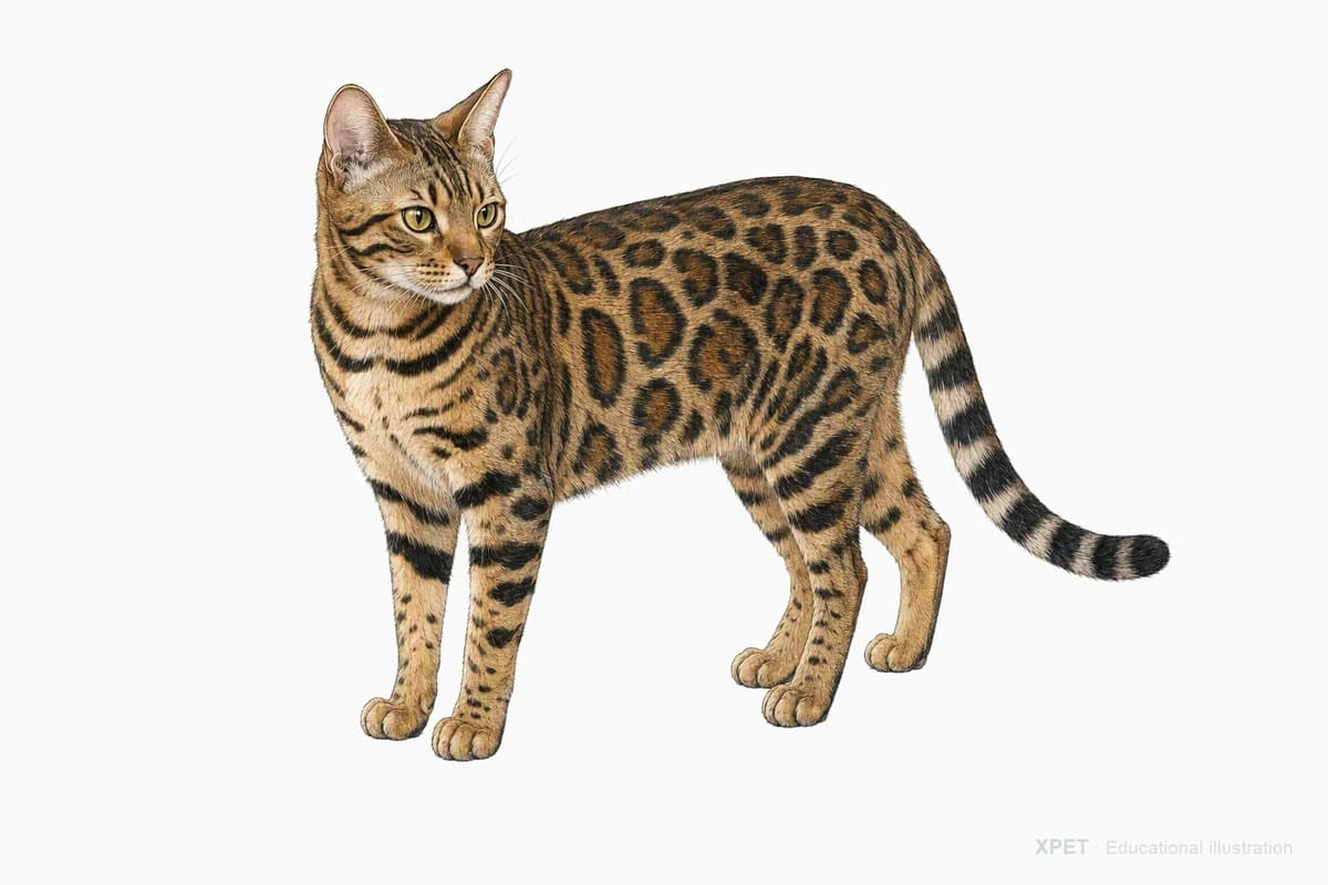 Original XPET engraving and watercolor illustration of Bengal: a complete three-quarter standing view.