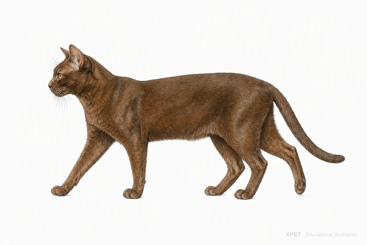 Original XPET engraving and watercolor illustration of Burmese: a natural movement study.