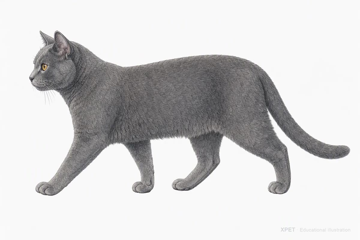 Original XPET engraving and watercolor illustration of Chartreux: a natural movement study.