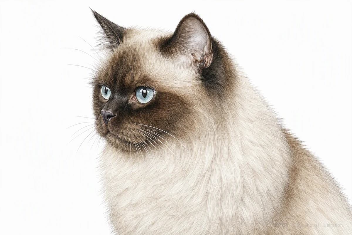 Original XPET engraving and watercolor illustration of Himalayan: a head and coat detail study.