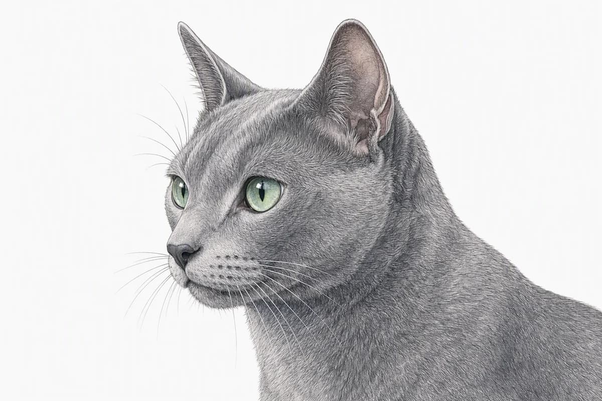 Original XPET engraving and watercolor illustration of Korat: a head and coat detail study.