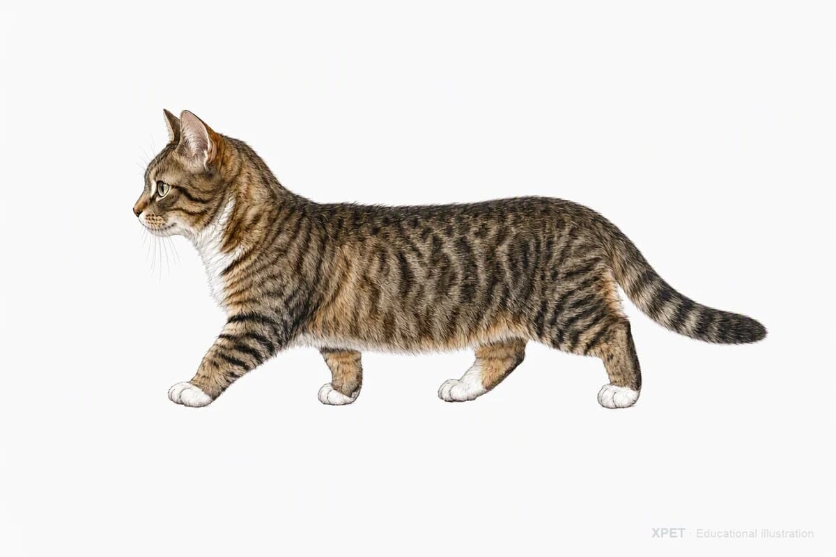 Original XPET engraving and watercolor illustration of Munchkin: a natural movement study.