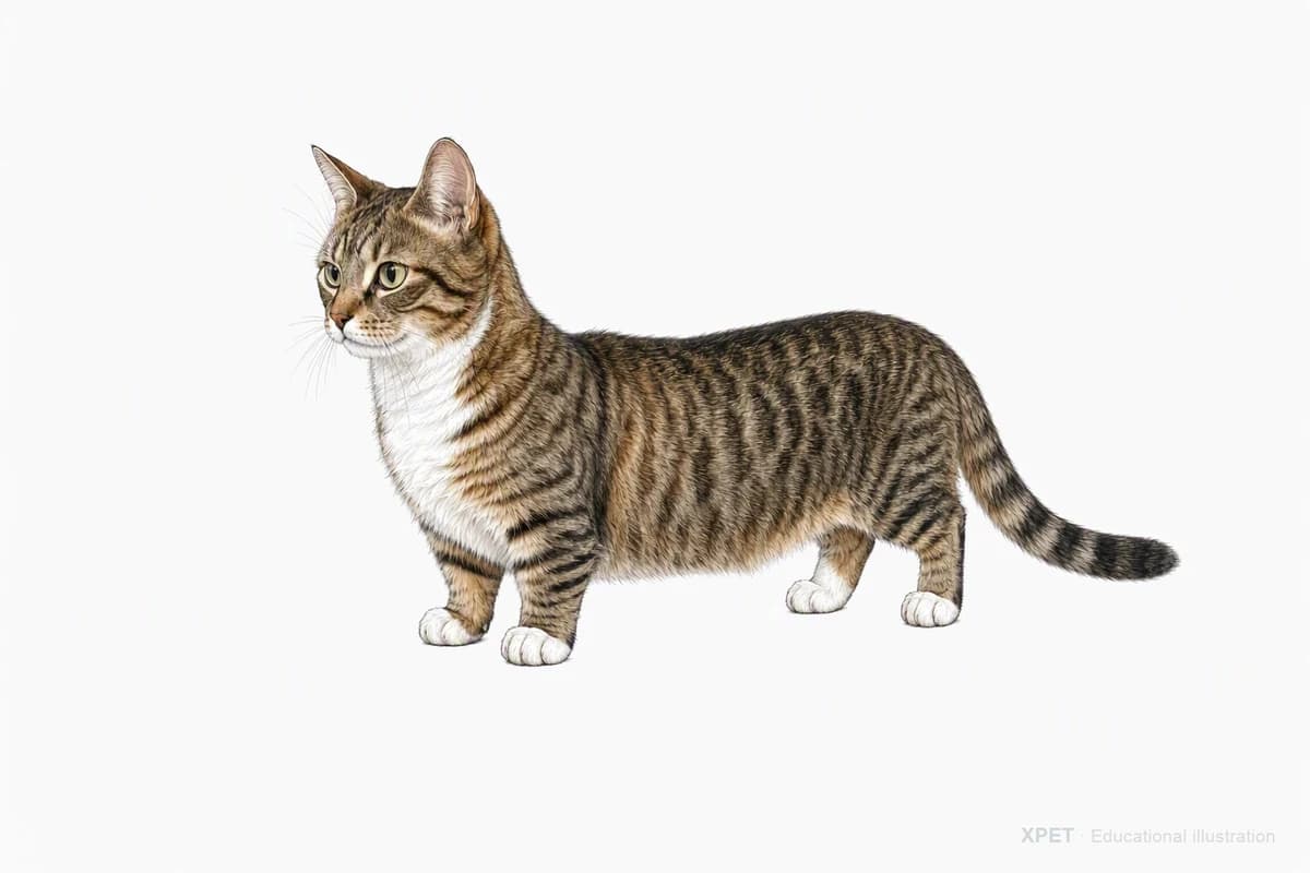 Original XPET engraving and watercolor illustration of Munchkin: a complete three-quarter standing view.