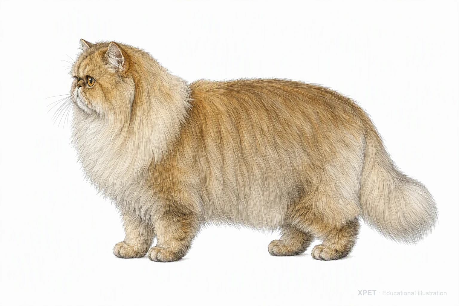 Original XPET engraving and watercolor illustration of Persian: an adult in left-facing profile.