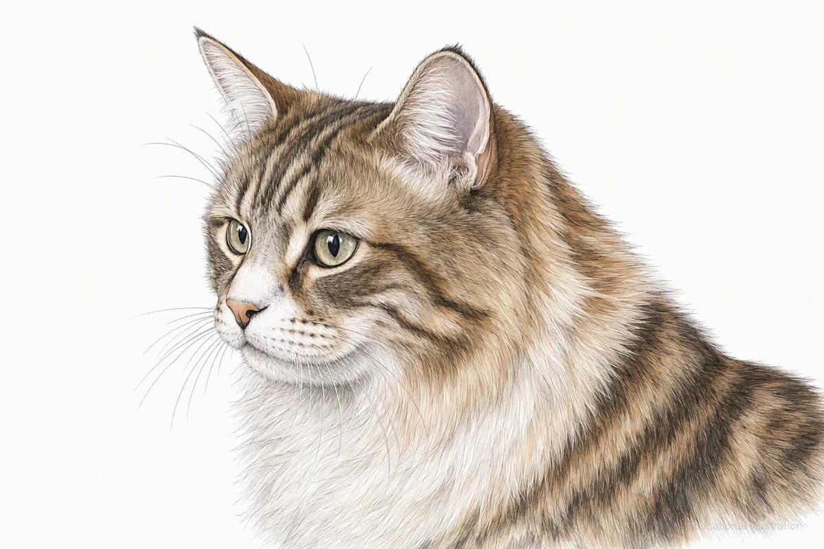 Original XPET engraving and watercolor illustration of Ragamuffin: a head and coat detail study.