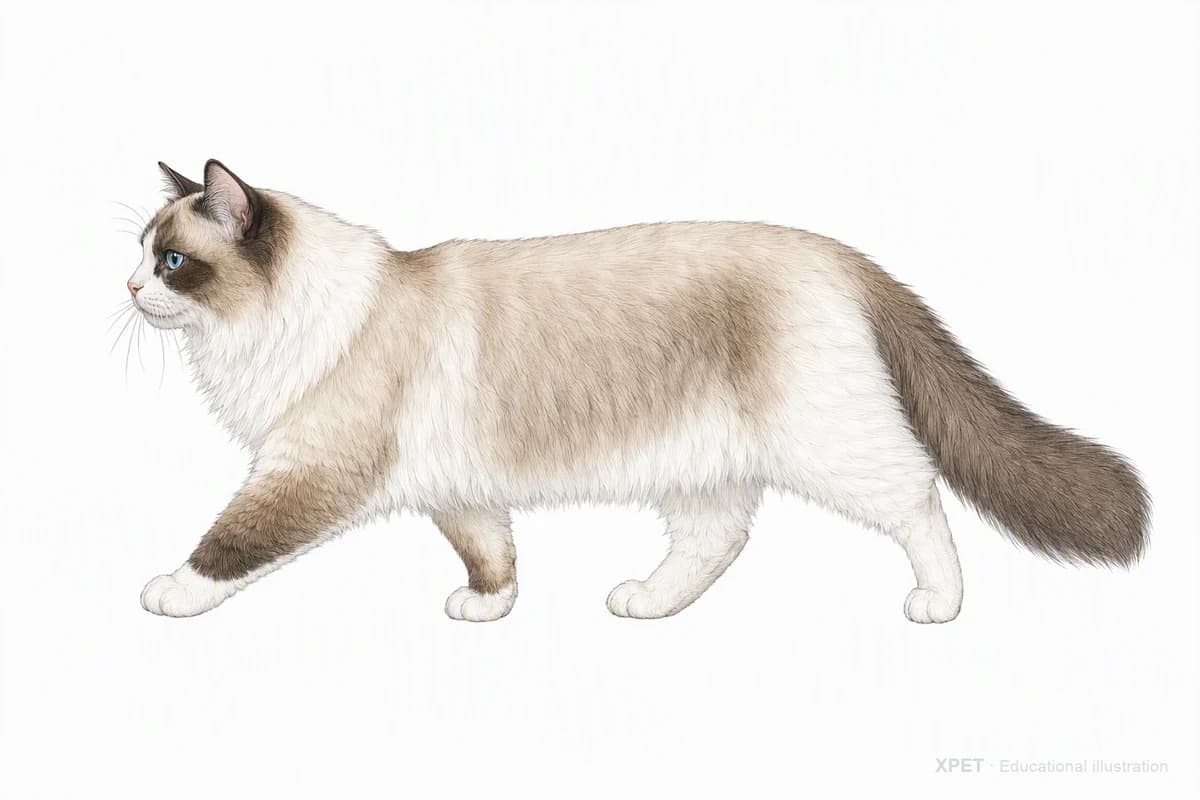Original XPET engraving and watercolor illustration of Ragdoll: a natural movement study.