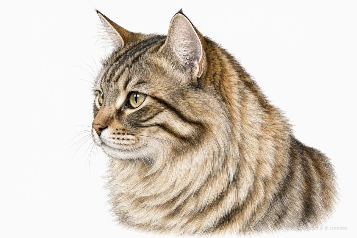 Original XPET engraving and watercolor illustration of Siberian: a head and coat detail study.