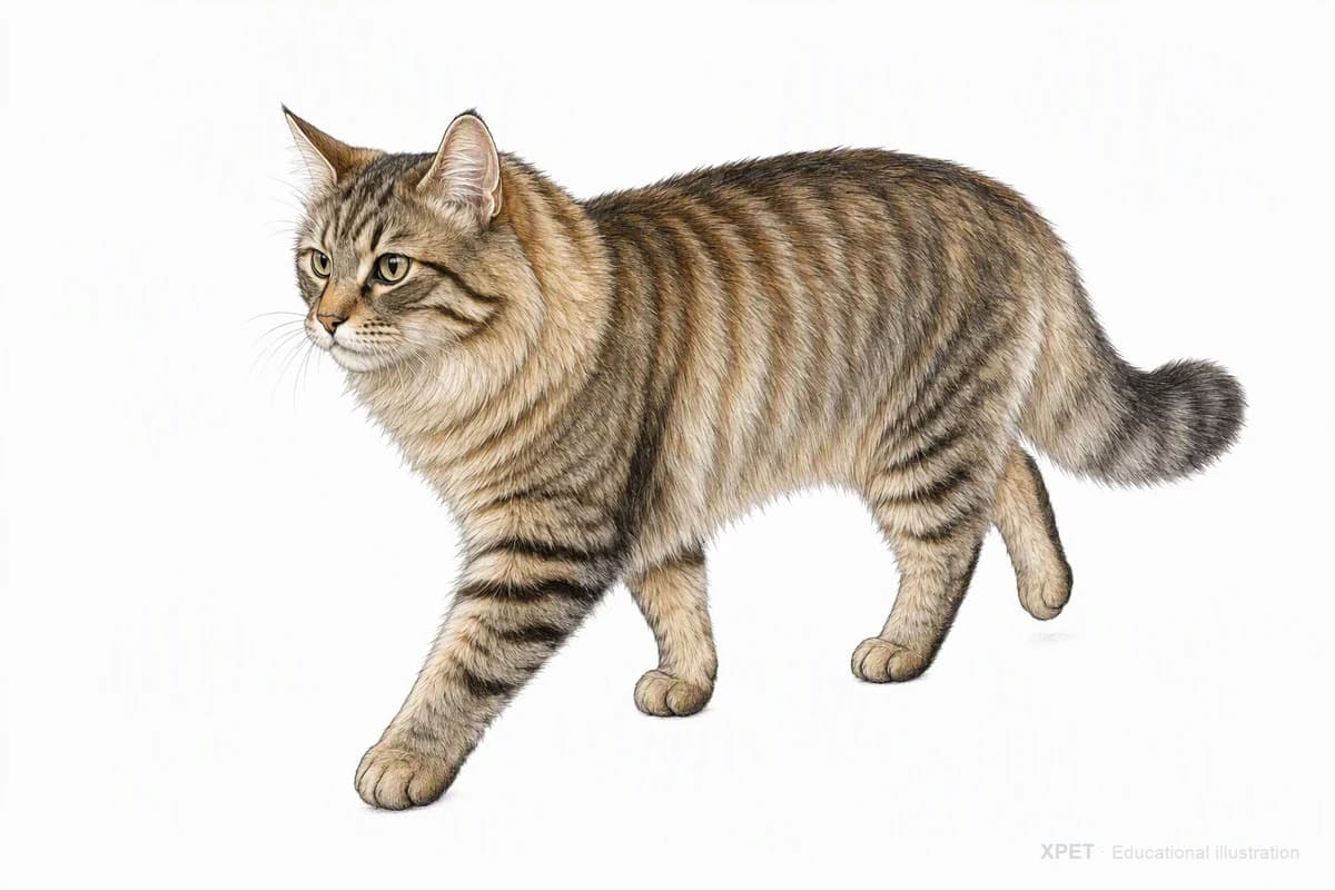 Original XPET engraving and watercolor illustration of Siberian: a natural movement study.