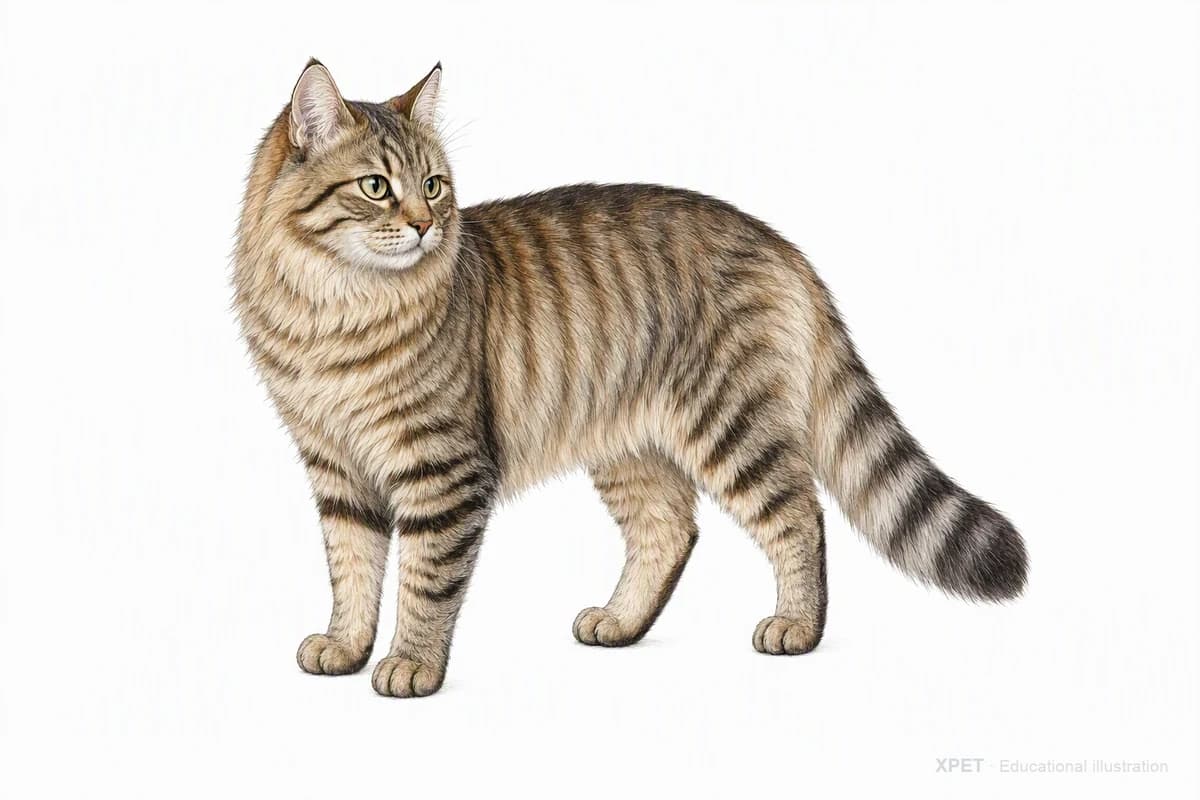 Original XPET engraving and watercolor illustration of Siberian: a complete three-quarter standing view.