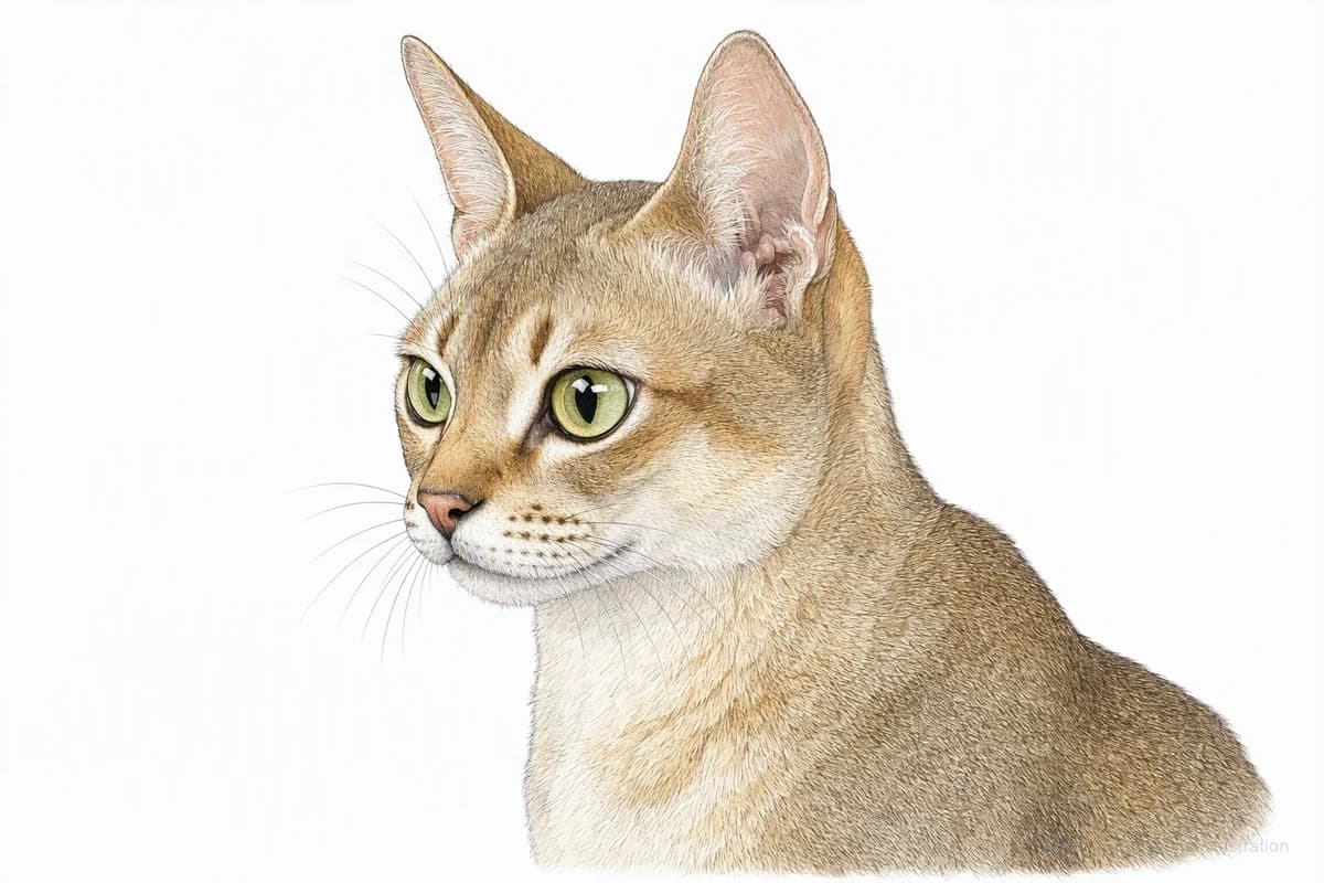 Original XPET engraving and watercolor illustration of Singapura: a head and coat detail study.