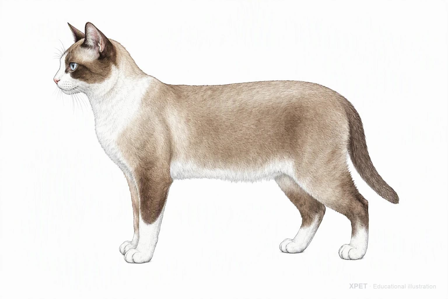 Original XPET engraving and watercolor illustration of Snowshoe: an adult in left-facing profile.