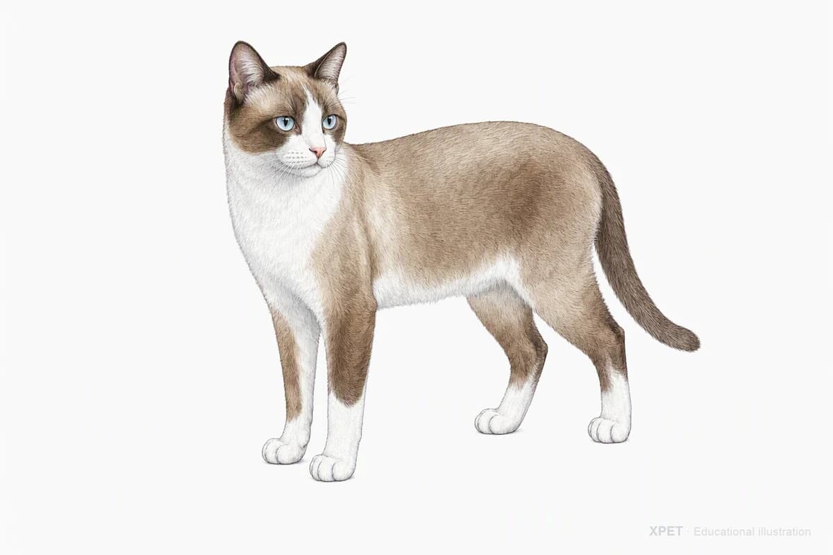 Original XPET engraving and watercolor illustration of Snowshoe: a complete three-quarter standing view.