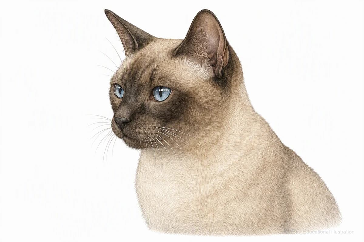 Original XPET engraving and watercolor illustration of Tonkinese: a head and coat detail study.