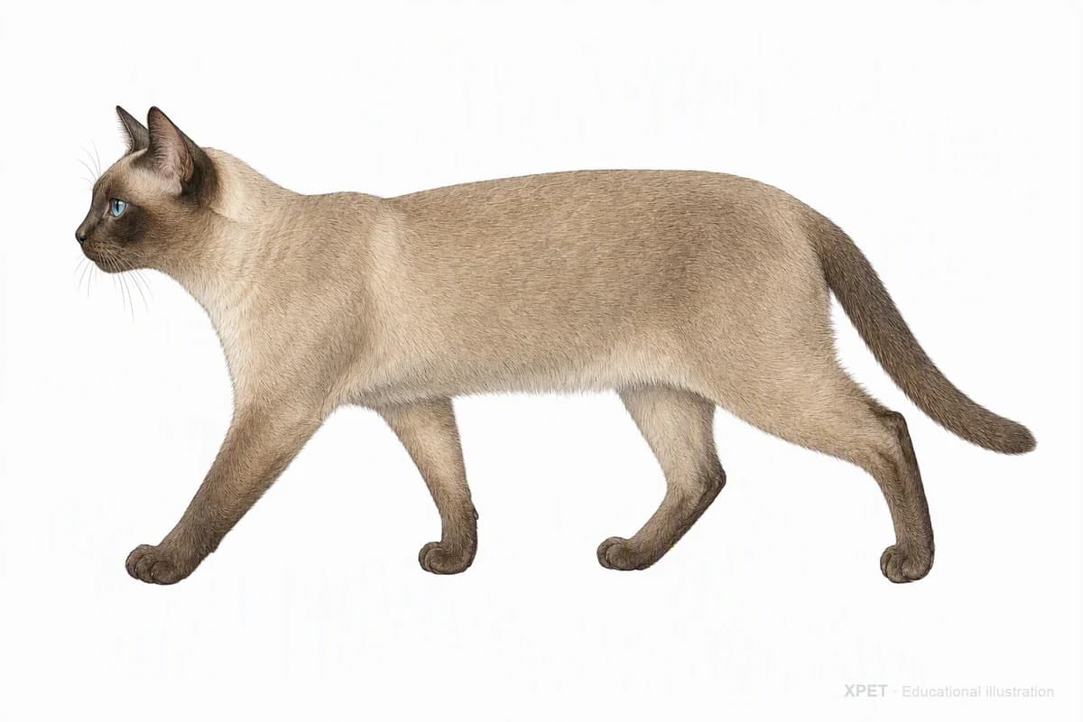 Original XPET engraving and watercolor illustration of Tonkinese: a natural movement study.
