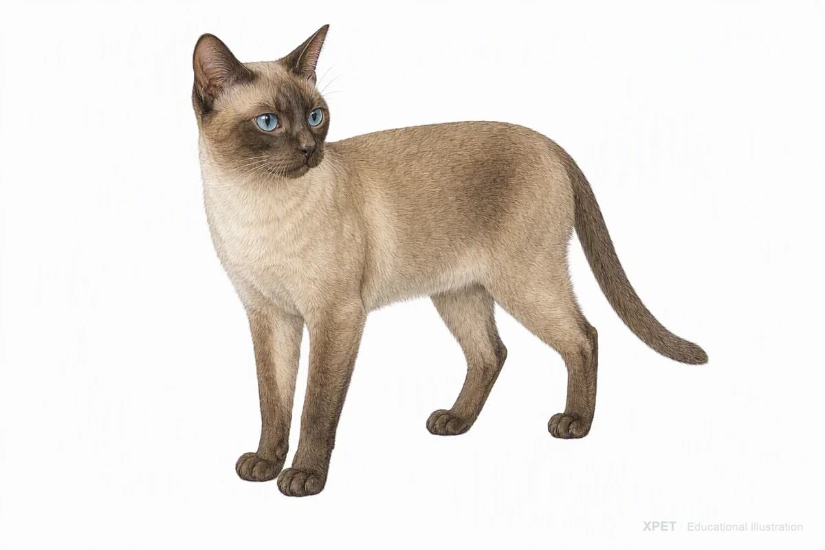 Original XPET engraving and watercolor illustration of Tonkinese: a complete three-quarter standing view.