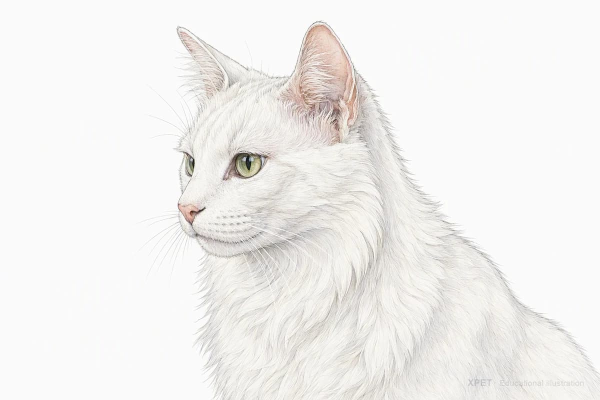 Original XPET engraving and watercolor illustration of Turkish Angora: a head and coat detail study.