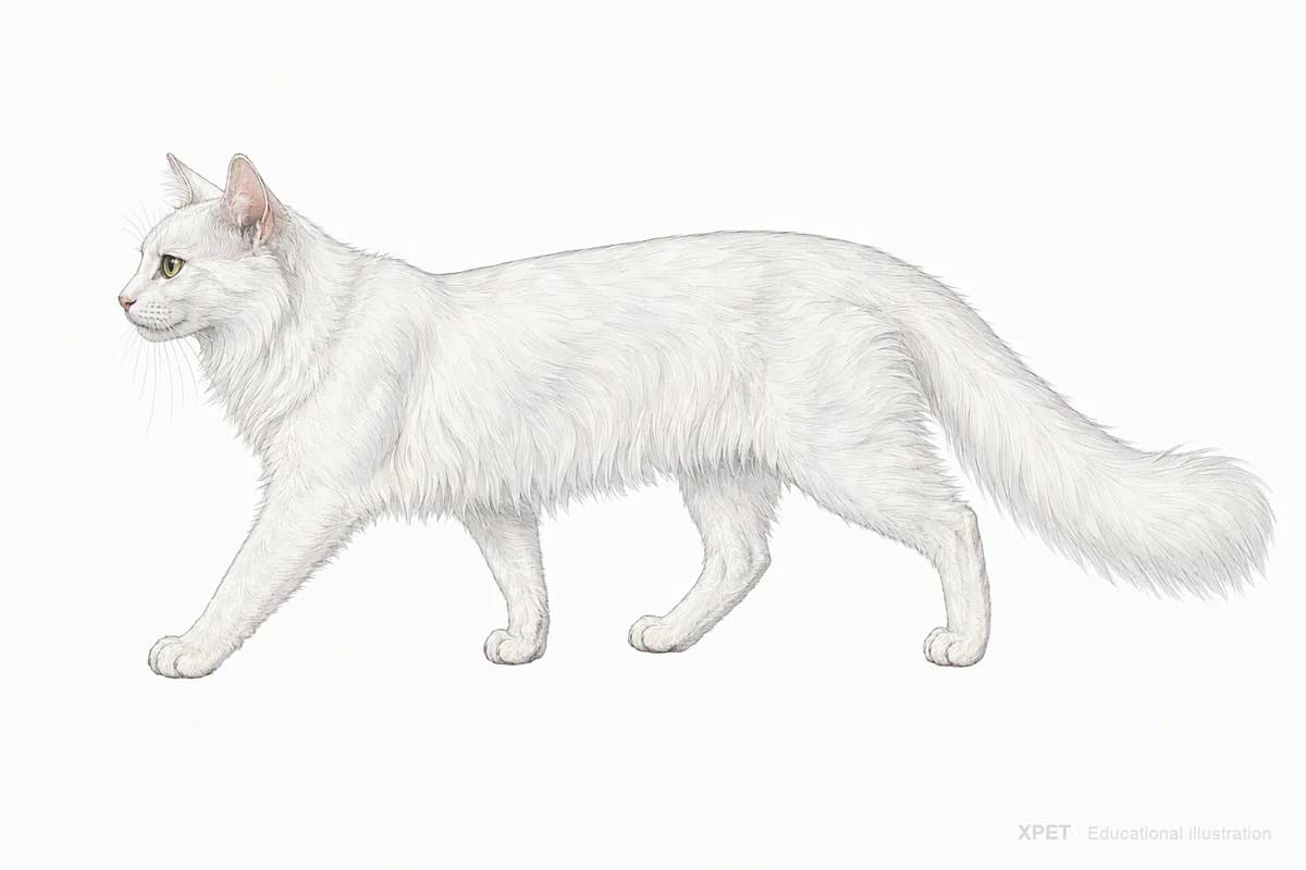 Original XPET engraving and watercolor illustration of Turkish Angora: a natural movement study.