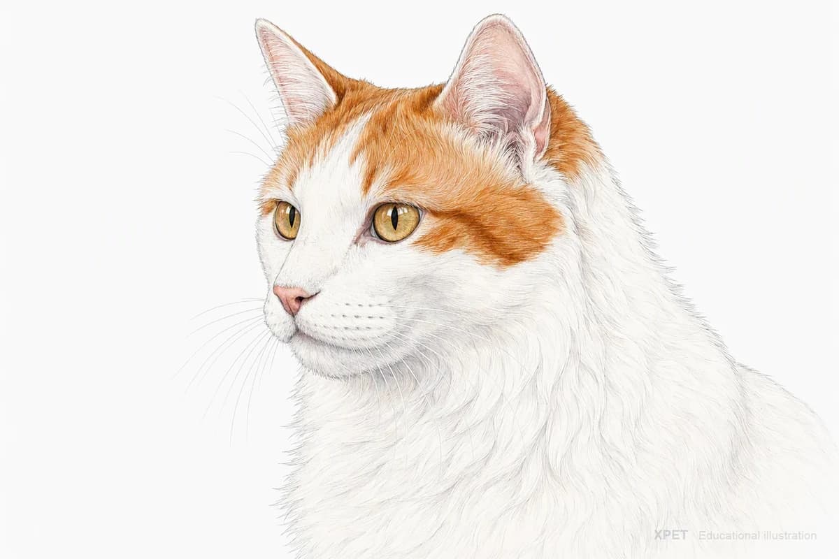 Original XPET engraving and watercolor illustration of Turkish Van: a head and coat detail study.