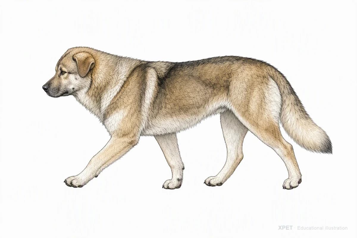 Original XPET engraving and watercolor illustration of Aidi: a natural movement study.