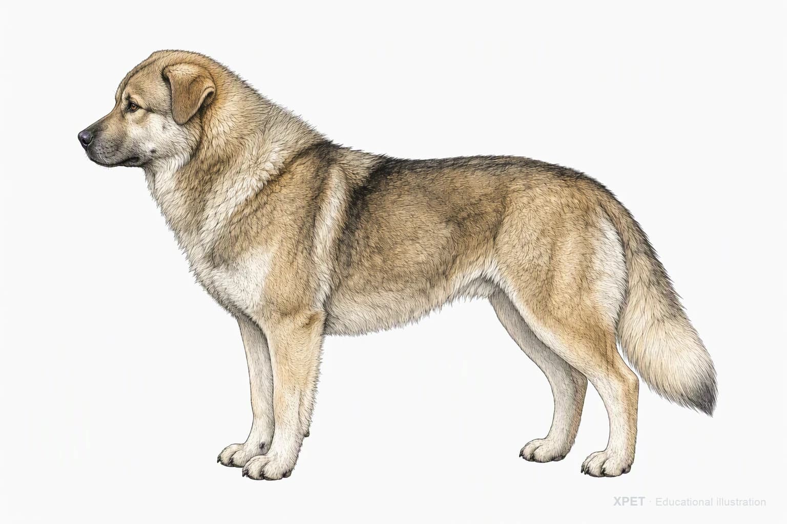 Original XPET engraving and watercolor illustration of Aidi: an adult in left-facing profile.