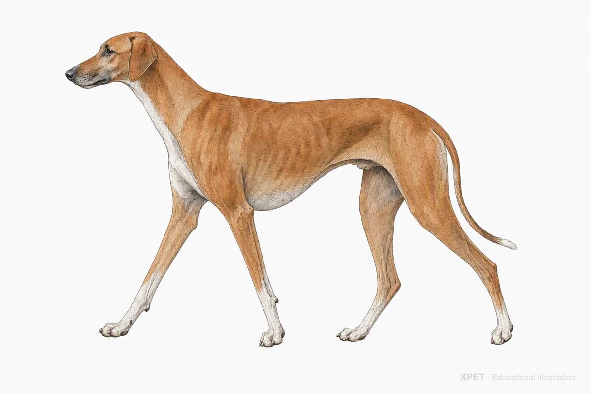 Original XPET engraving and watercolor illustration of Azawakh: a natural movement study.