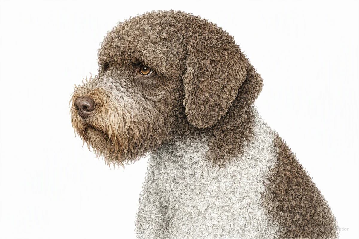 Original XPET engraving and watercolor illustration of Barbet: a head and coat detail study.