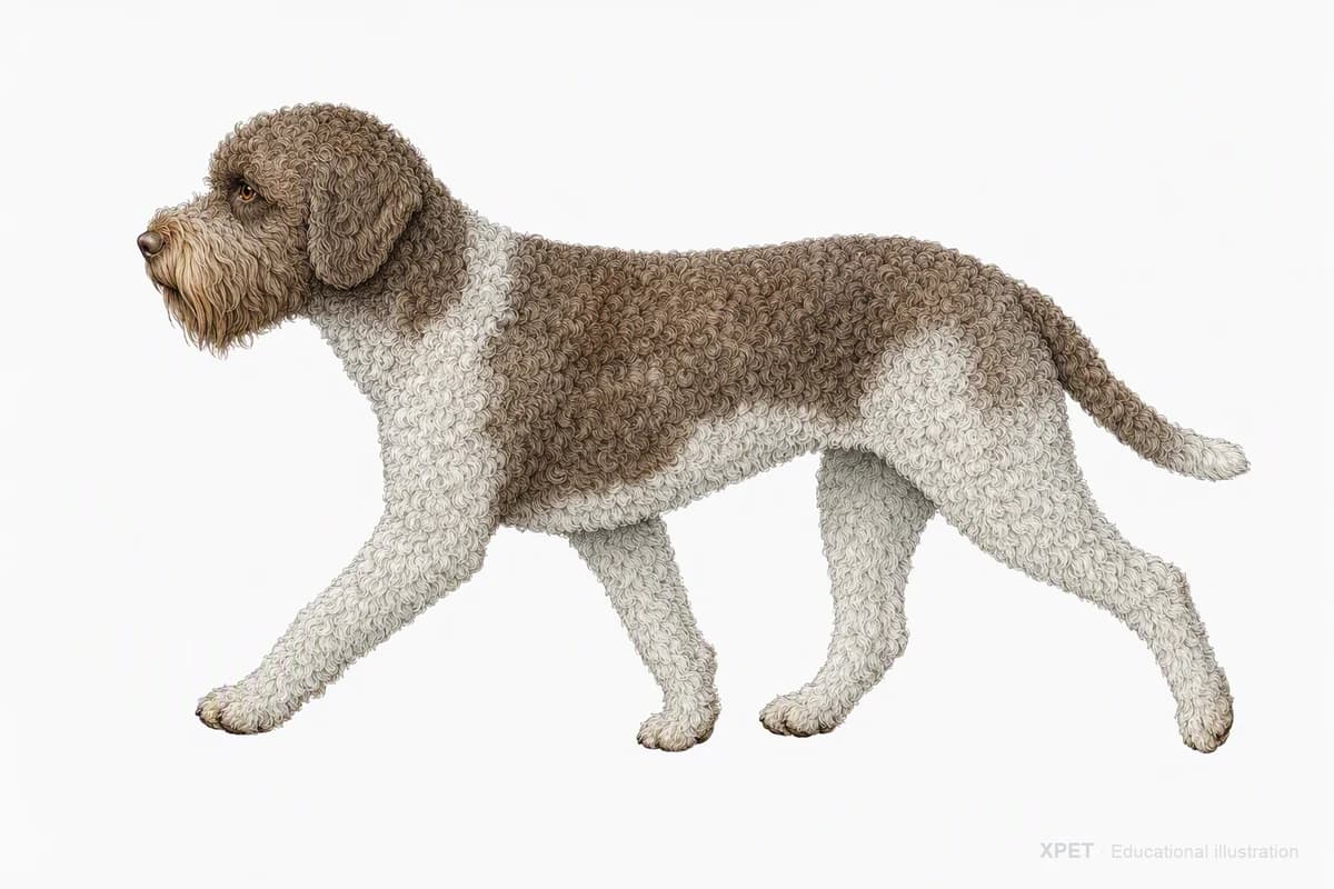 Original XPET engraving and watercolor illustration of Barbet: a natural movement study.
