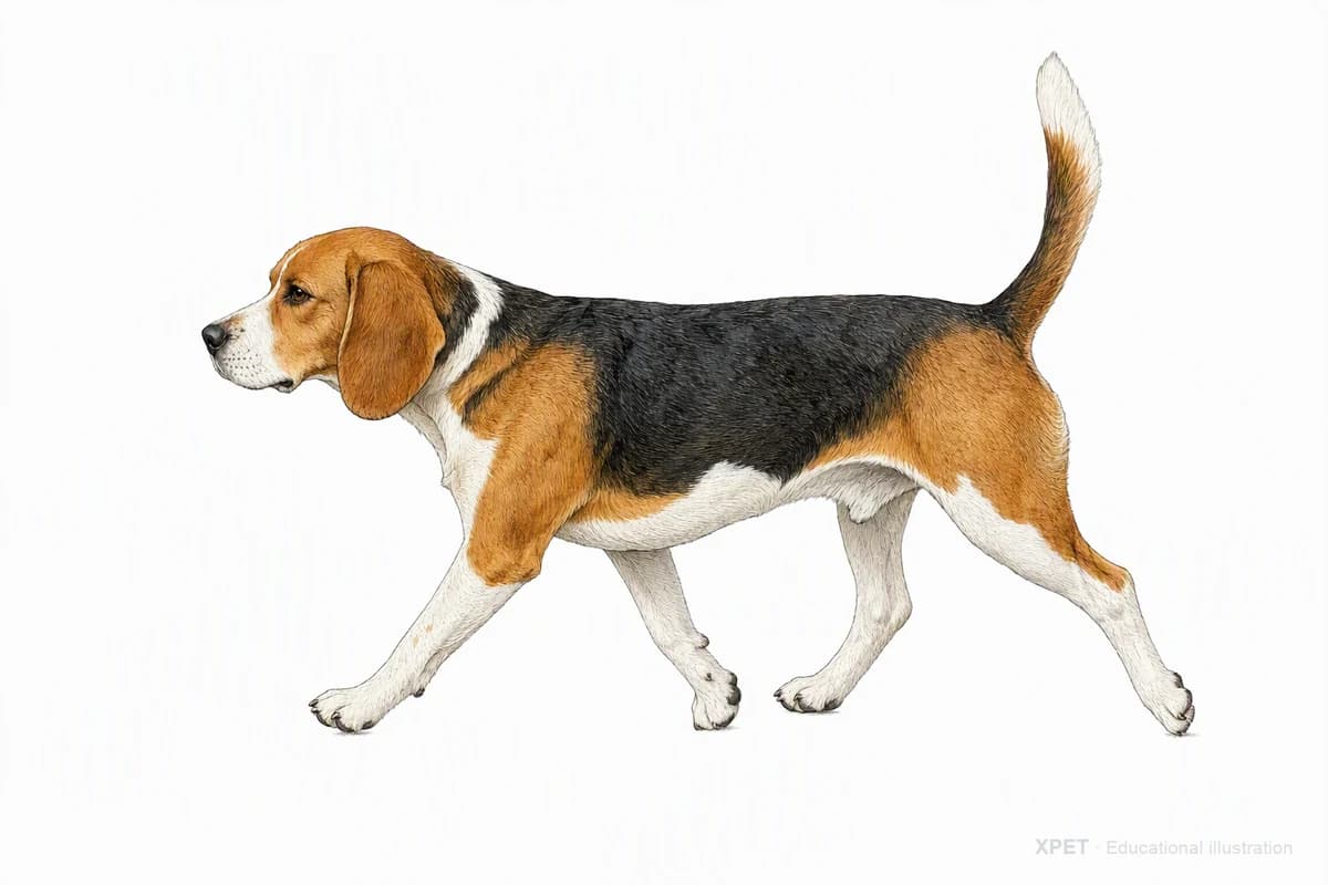 Original XPET engraving and watercolor illustration of Beagle: a natural movement study.