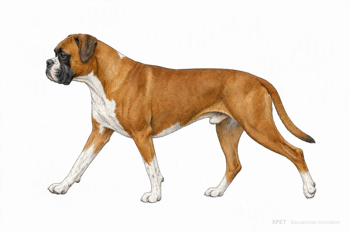 Original XPET engraving and watercolor illustration of Boxer: a natural movement study.