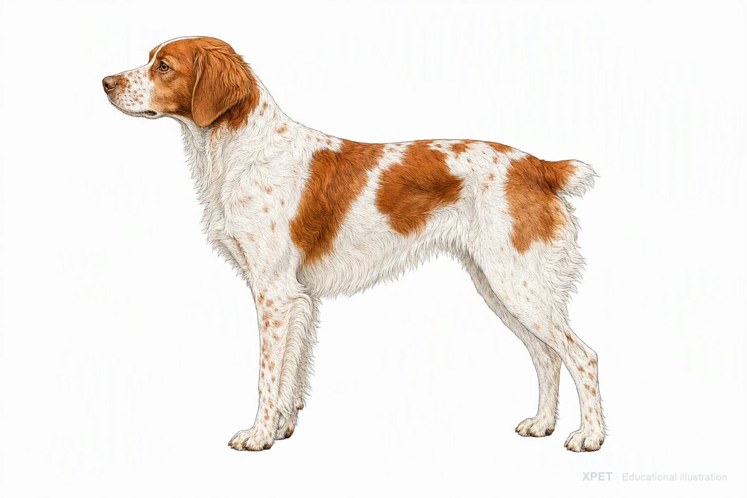 Original XPET engraving and watercolor illustration of Brittany: an adult in left-facing profile.