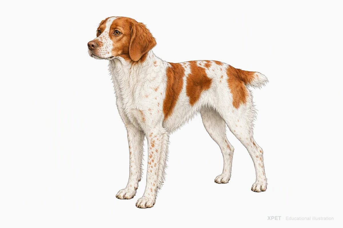 Original XPET engraving and watercolor illustration of Brittany: a complete three-quarter standing view.