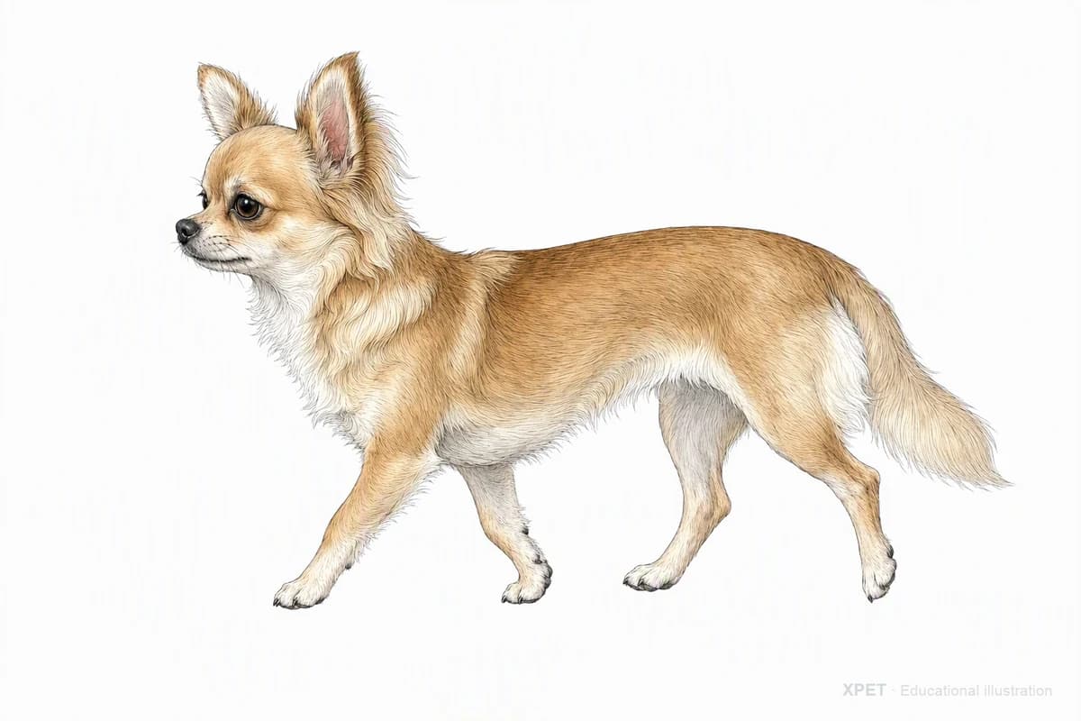 Original XPET engraving and watercolor illustration of Chihuahua: a natural movement study.
