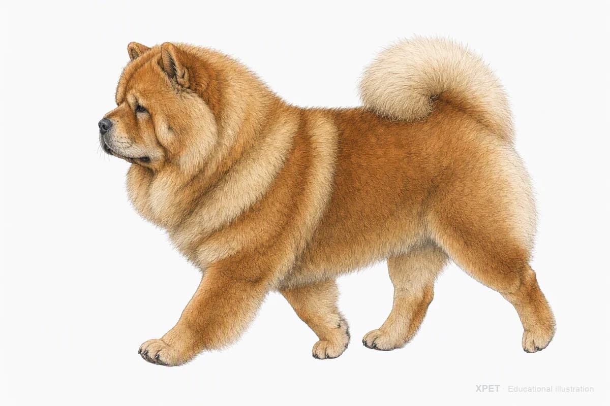 Original XPET engraving and watercolor illustration of Chow Chow: a natural movement study.