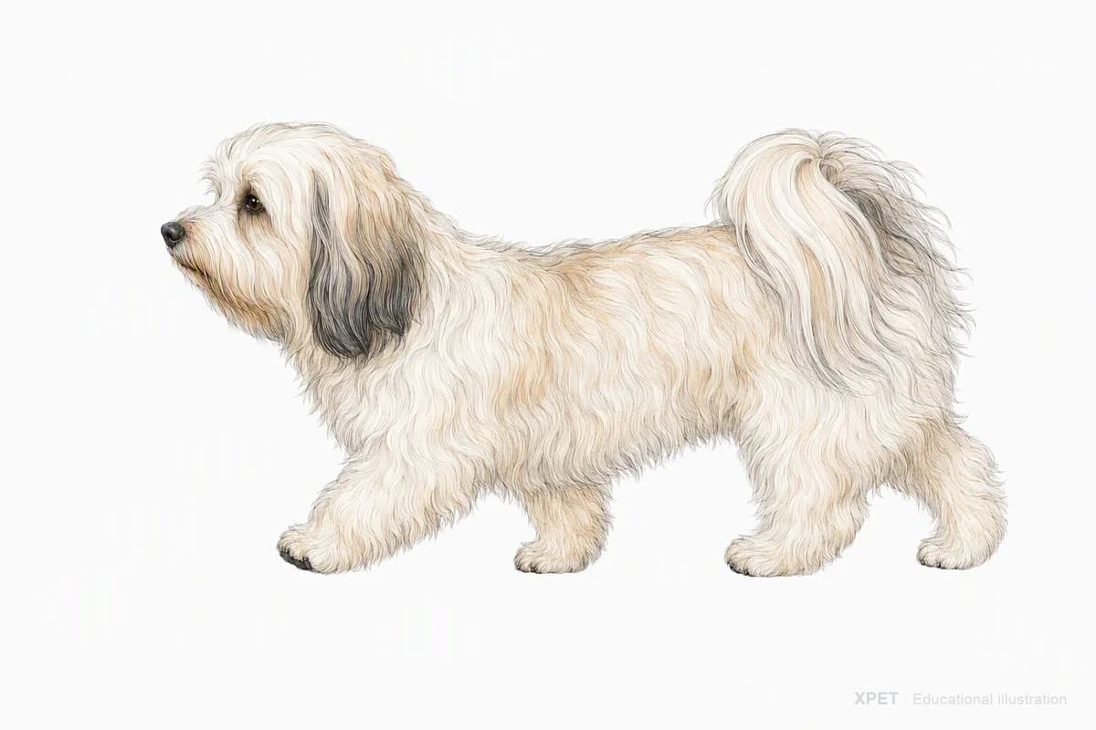 Original XPET engraving and watercolor illustration of Havanese: a natural movement study.