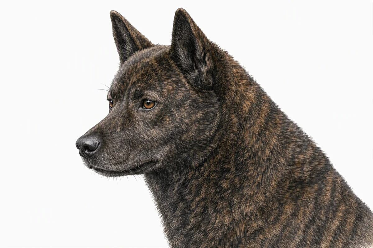 Original XPET engraving and watercolor illustration of Kai Ken: a head and coat detail study.