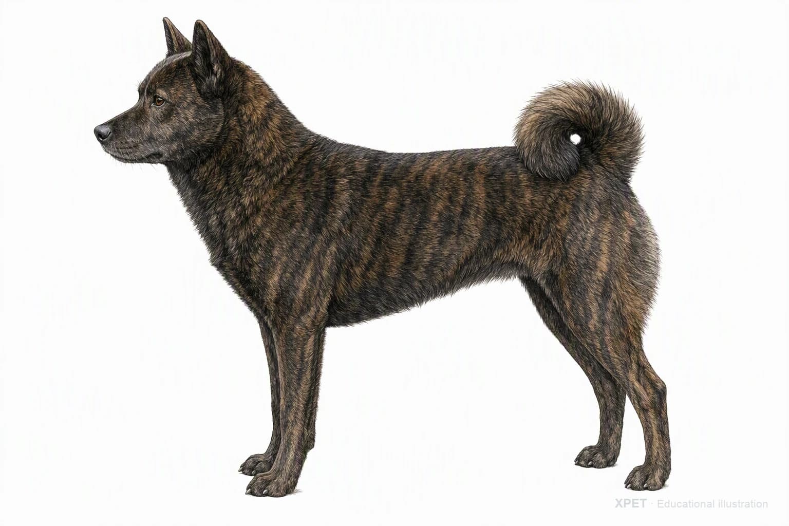 Original XPET engraving and watercolor illustration of Kai Ken: an adult in left-facing profile.