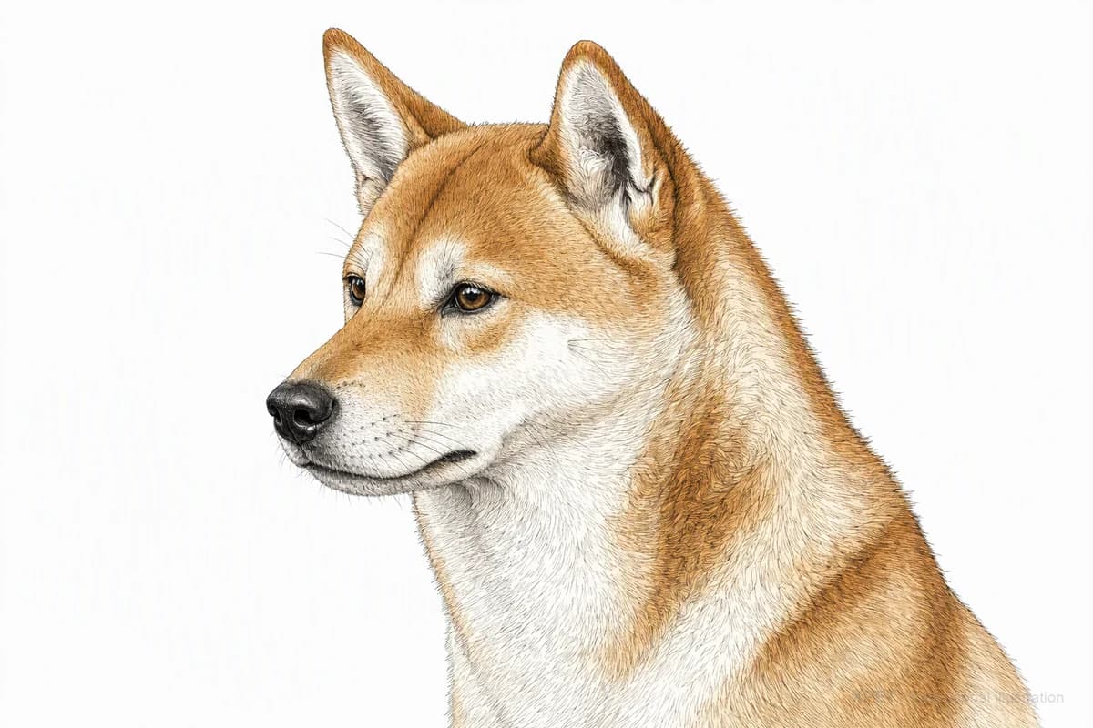 Original XPET engraving and watercolor illustration of Kishu Ken: a head and coat detail study.