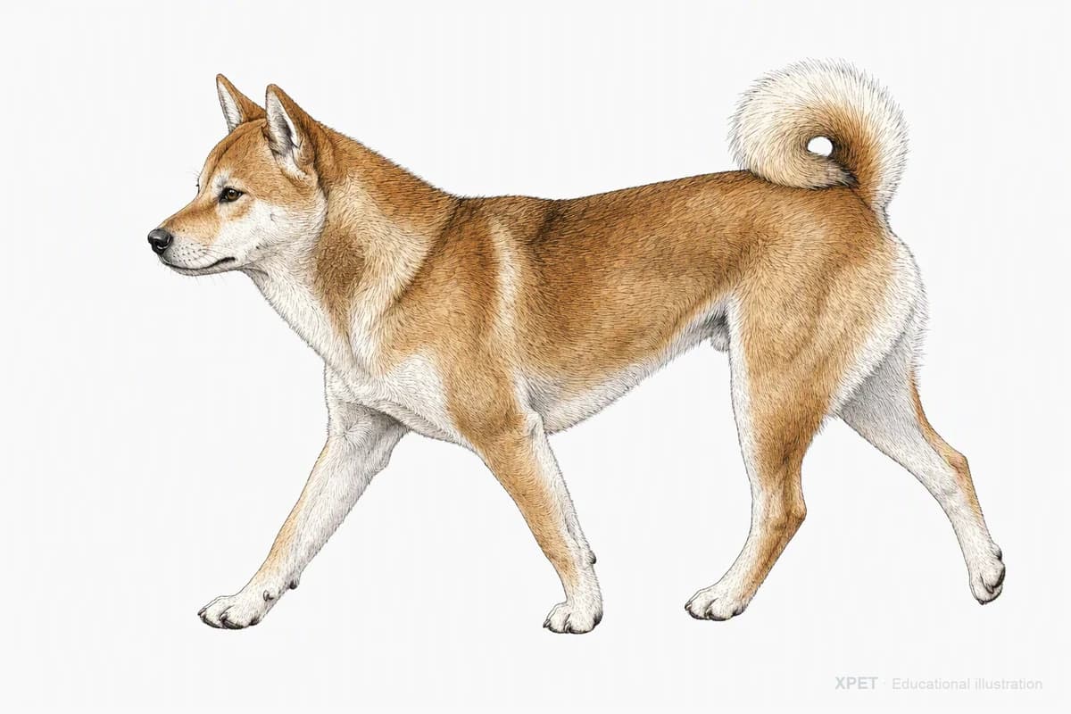 Original XPET engraving and watercolor illustration of Kishu Ken: a natural movement study.