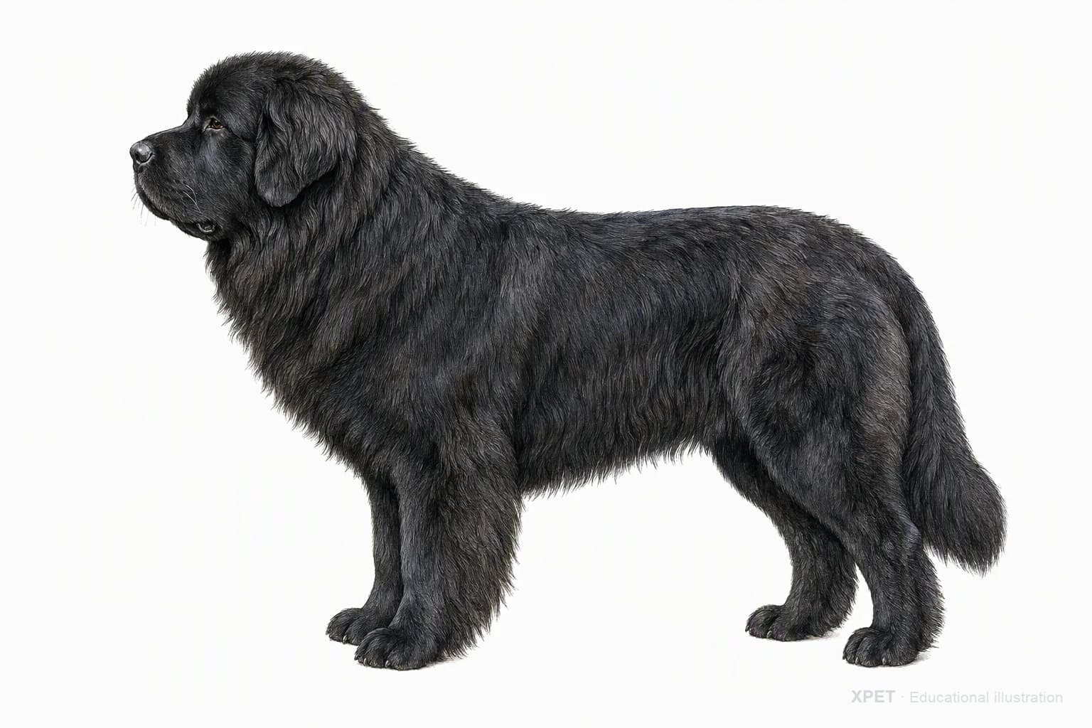 Original XPET engraving and watercolor illustration of Newfoundland: an adult in left-facing profile.