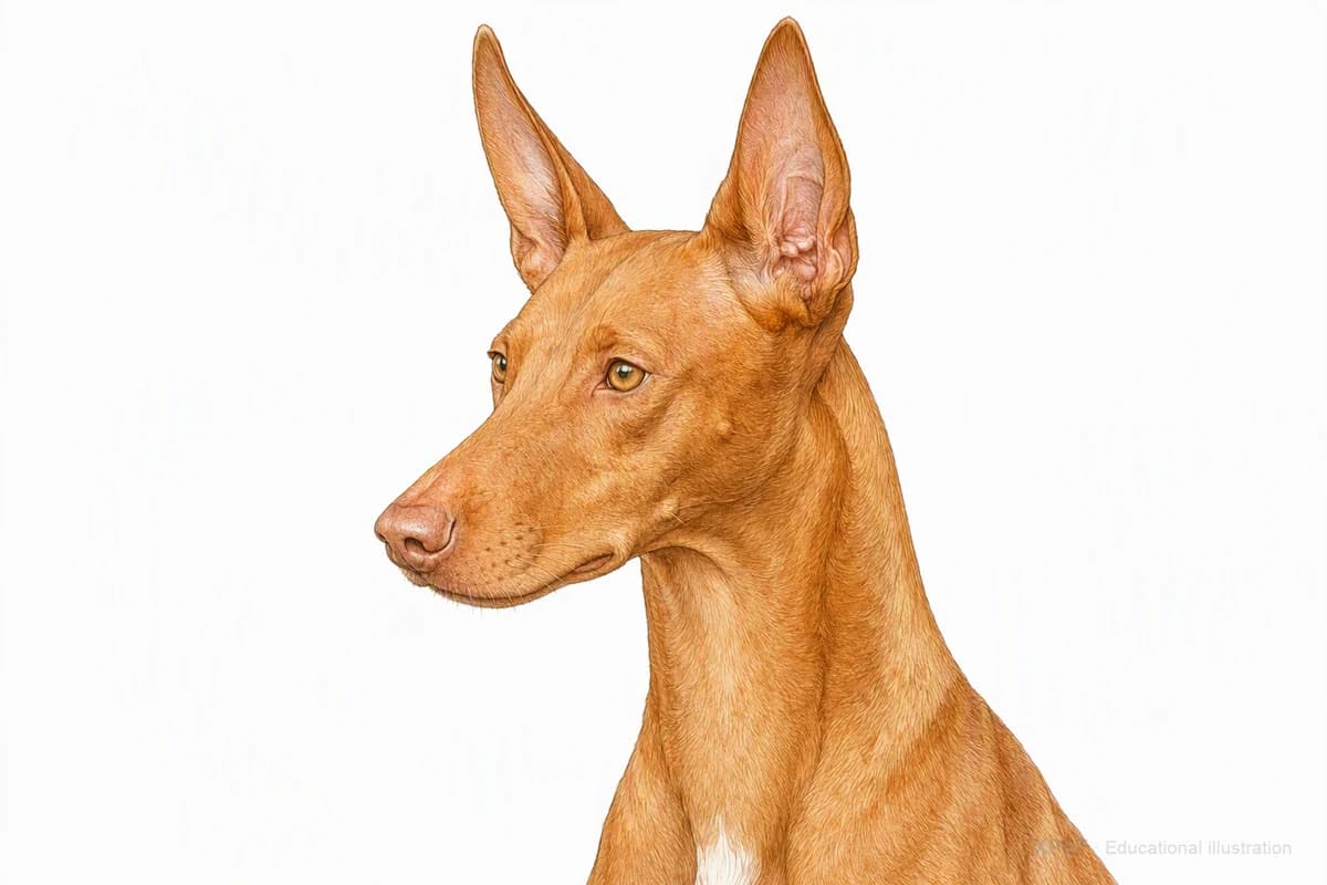 Original XPET engraving and watercolor illustration of Pharaoh Hound: a head and coat detail study.