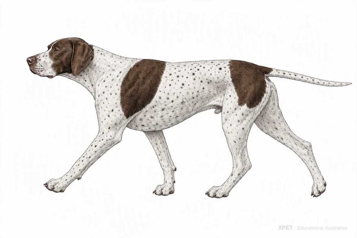 Original XPET engraving and watercolor illustration of Pointer: a natural movement study.