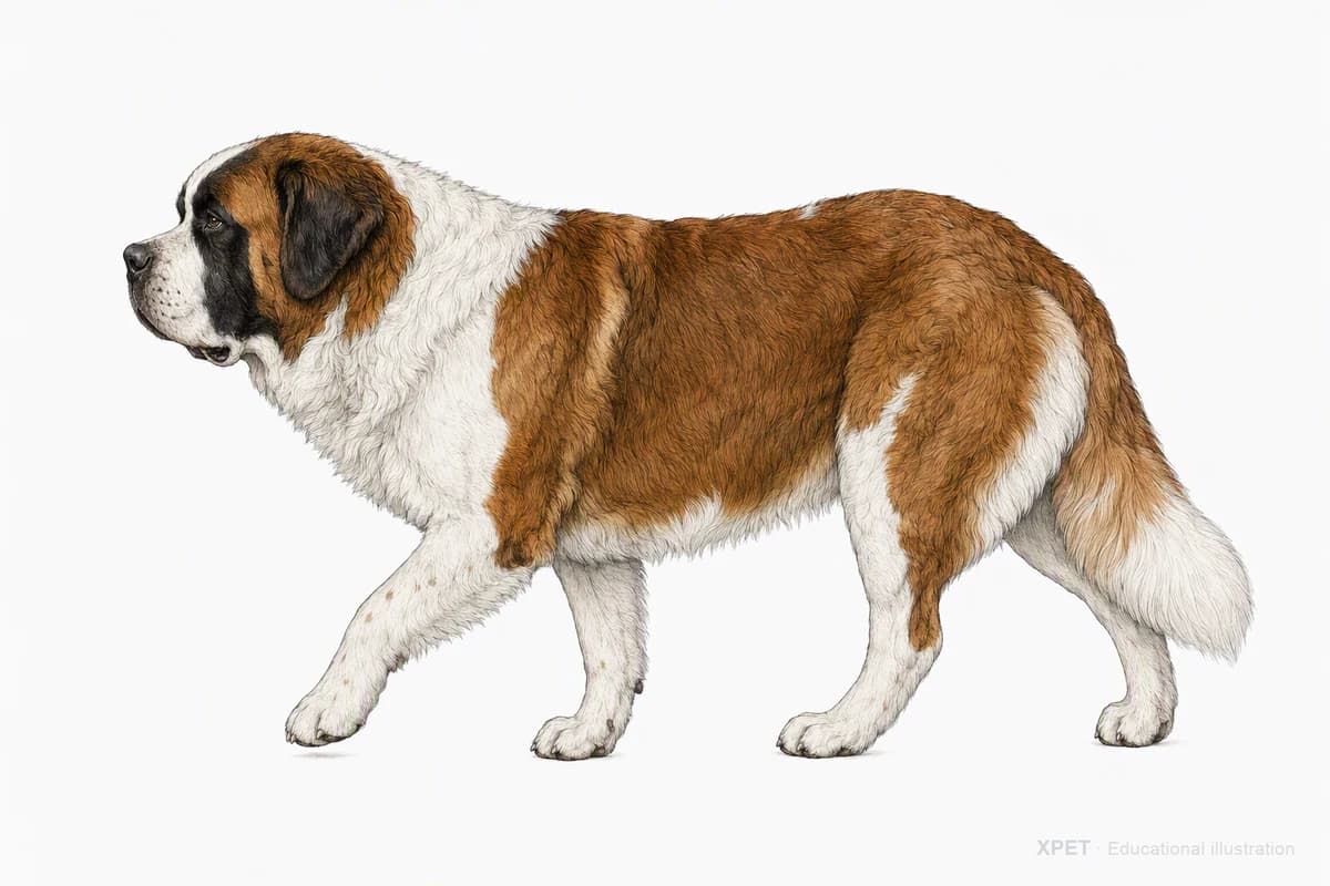 Original XPET engraving and watercolor illustration of Saint Bernard: a natural movement study.