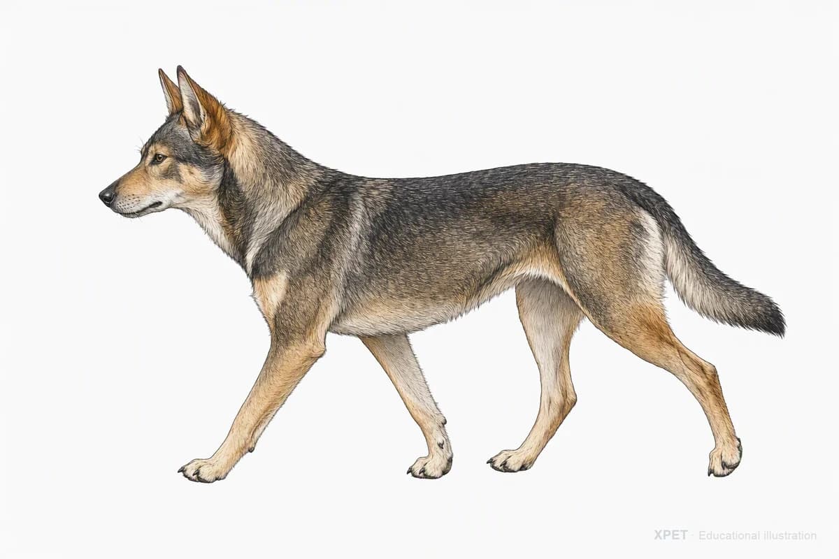 Original XPET engraving and watercolor illustration of Sulimov Dog: a natural movement study.