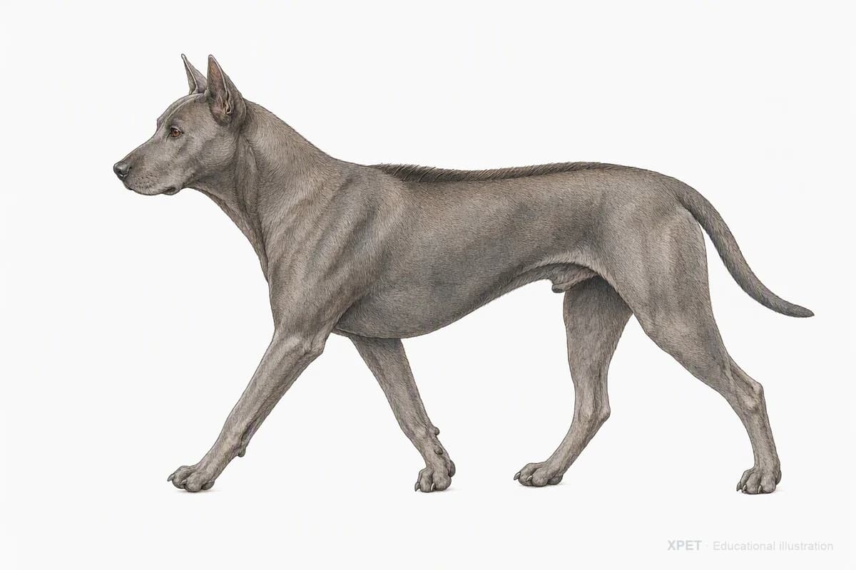 Original XPET engraving and watercolor illustration of Thai Ridgeback: a natural movement study.
