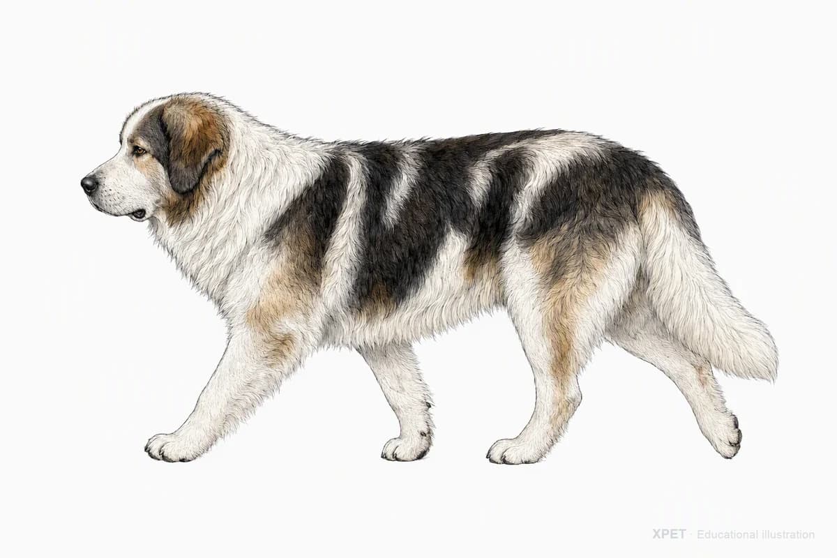 Original XPET engraving and watercolor illustration of Tornjak: a natural movement study.